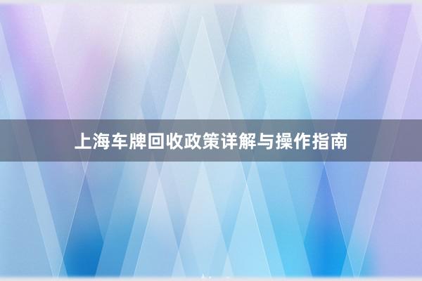 上海车牌回收政策详解与操作指南