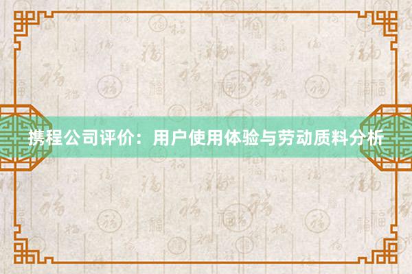 携程公司评价：用户使用体验与劳动质料分析